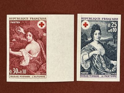 Франция 1968 Yv1580,1581 ЧБН 130 Красный Крест беззубцовые